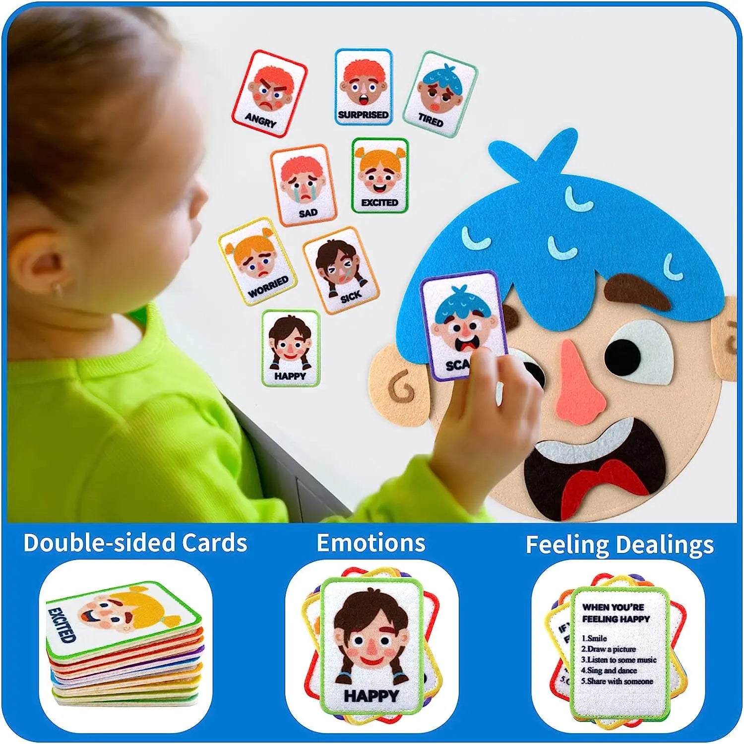 Kids Learning Board with 9 Emotion Cards